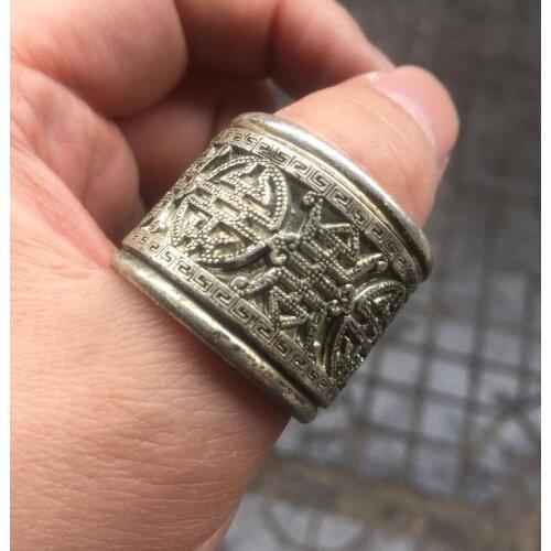 Hot sell new - free shipping India and Nepal Old Beautiful Tibet miao Silver Mantra luck nice Thumb Ring