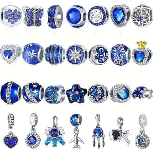 Hapiship 20201Original Daisy Fashion Blue Car Star Heart Round CZ Charm Beads Fit Charm Bracelet Female DIY Jewelry Making CZ203