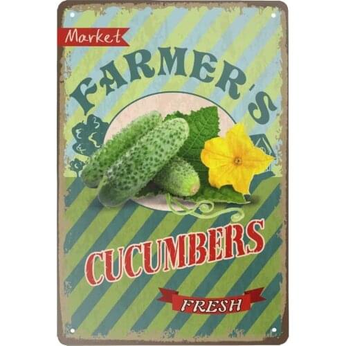 Henriyne Vintage Metal Tin Sign Farmers Market Pepinos novedad aluminio cartel para el hogar cocina bar de pared 12.0 x 8.0 in