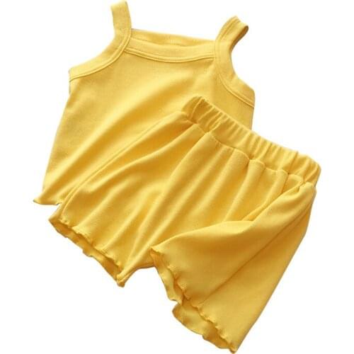 Cotton 2020 Kids summer clothes set Sling Tshirt+Plaid Shorts Girls 2pieces outfits sets Children Cotton Clothing Sets Costume