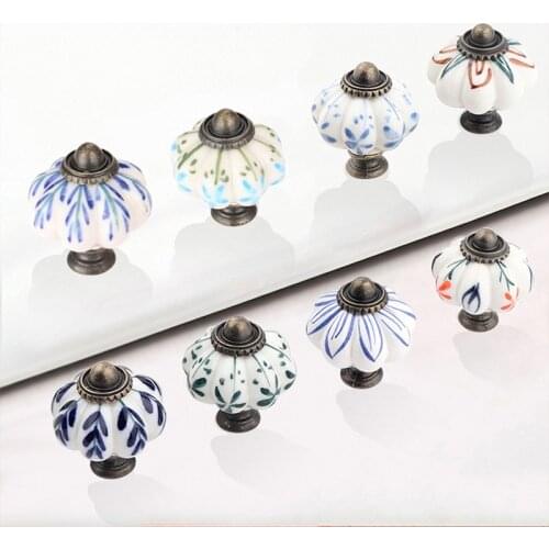 Ceramic Handle Floral Hand Painted Pumpkin Bathroom Cabinet Handle Wardrobe Door Drawer Pull Furniture Handles Handware