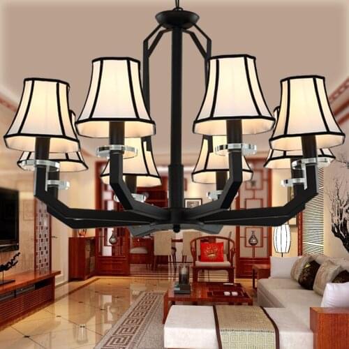 Chinese Iron Chandelier black iron fabric pendant American fabric bedroom Hotel room Chandelier 3/5/6/8 heads lamps ZA81043