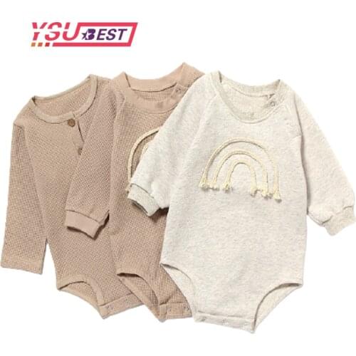 Spring Autumn Newborn Baby Girl Rompers Cotton Baby Girl Long Sleeve Pure Color Rompers Baby Boy Girl Rompers Clothes