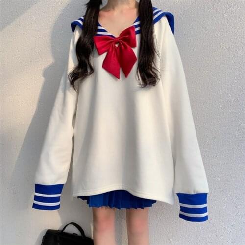 Suit Female 2021 Japanese New Kawaii Style Navy Collar Jk Uniform Loose Sweater Fashion Sweet Cute Pleated Dresses