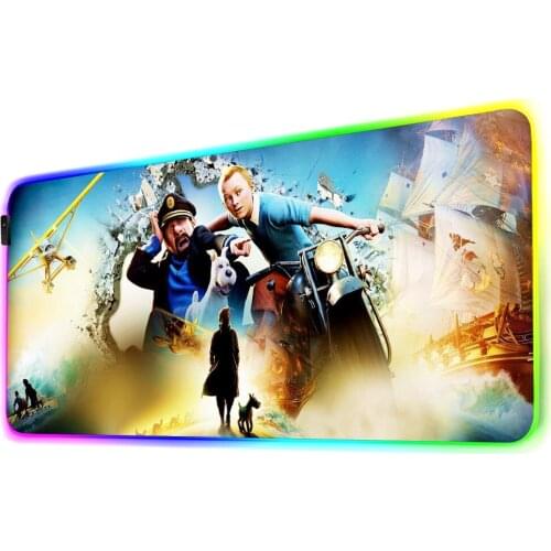The Adventures Of Tintin Led Mouse Pad Rgb Rug Mouse Mat Laptop Pc Gaming Accessories Keyboard Play Mat with Backlight for Pc