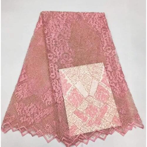 Beautiful Nigerian Lace Fabric with beads ZH-1888810 high quality french net fabric for Party Dress