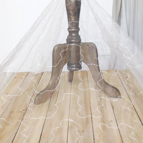 2Meters Lace Fabric Ivory White Tulle Hollow Out Polyester Embroidery Sequins Lace Trim Dress Bridal Veil 150cm