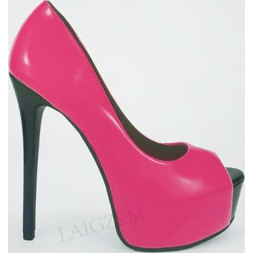 LAIGZEM Women Platform Pumps Peep Toe Extrem High Heels Ladies Party Prom Club 4 Seasons Shoes Woman Zapatos Size 45 48 50 52