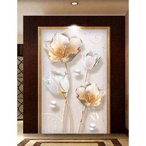 Custom 3D wallpaper mural 3D three-dimensional tulip relief jewelry porch flower porch background wall decoration painting