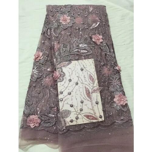 Latest african tulle lace fabrics high quality 2018 white lace with 3D flower french lace fabric with stones and beads CD27731