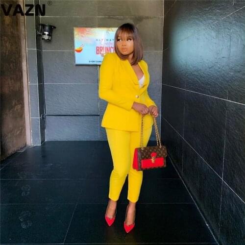 VAZN 2020 New Women Set Tracksuit Full Sleeve Ruffles Blazers Pencil Pants Suit Two Piece Set Office Lady Outfits Uniform
