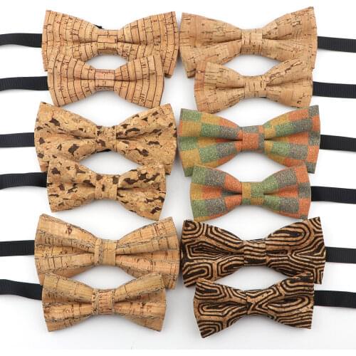 New Fashion Cork Wood Parent-Child Bow Ties Set Novelty Handmade Neckwear Butterfly For Wedding Party Man Gift Accessories Tie