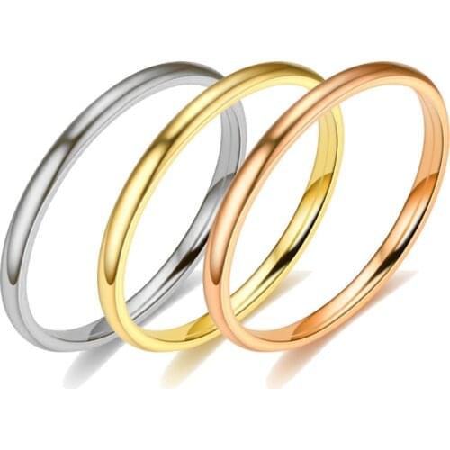 UAGE 2020 2mm Thin Rose Gold Anti-Allergy Smooth Simple Titanium Steel Wedding Rings for Women Valentines Day Present