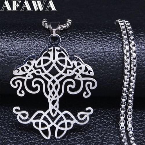Irish Knot Tree of Life Stainless Steel Pendant Necklace Women/Men Silver Color Necklace Jewelry collares de mujer N4429S02