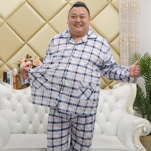 Plus Size 5XL 100% cotton pajama sets mens Summer Air-conditioned rooms Thin casual plaid pyjamas men Sleepwear night wear
