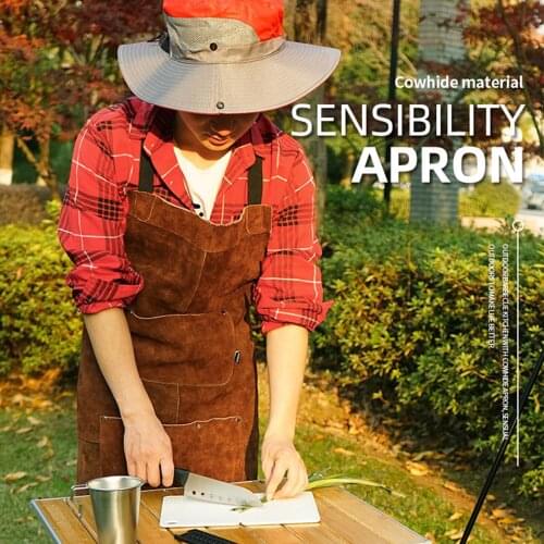 BPractical Outdoor Camping BBQ Apron Thick Leather Unisex Home Kitchen Wear-Resistant Overalls
