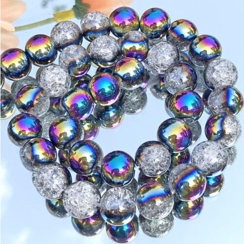 Multicolor Plated White Snow Cracked Quartz Crystal Beads Round Loose Spacer Beads For Jewelry Making DIY Bracelets Necklace