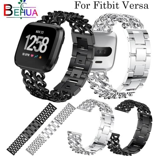 Denim chain Watchband for Fitbit Versa Stainless Double Chains Style Bracelet Band for Fitbit Versa Metal Watch Bands Accessory