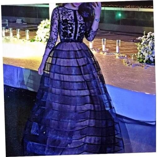 Custom made Organza Lace and Beading Long sleeve Ball gown Abaya in dubai ress Party evening elegant Long evening dress