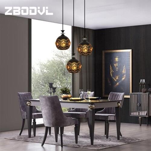 New Vintage Round Pendant Light Modern Dining E27 Led Pendant Lamp for Coffee Bar Hanging Lamps Nordic Iron Lampshade