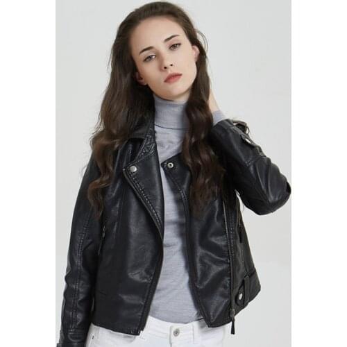 2019 new Leather Jacket Women female short section Slim leather PU washed Leather Coat fashion temperament Biker Jacket women