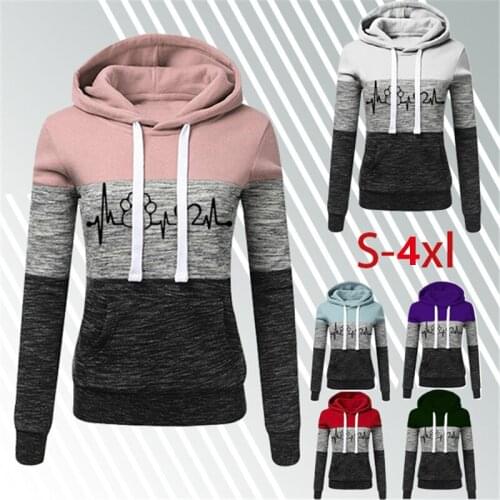 Women Hoodies Long Sleeve Pocket Pullovers Fleece Hoodie Female Autumn Spring Harajuku Sweatshirts Cute Print Plus Size S-5Xl