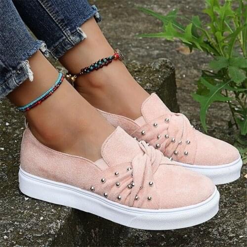 Kalsooni Women Shoes Casual Flat Thick Sole Suede Shoes Solid Color Rivet Canvas Shoes