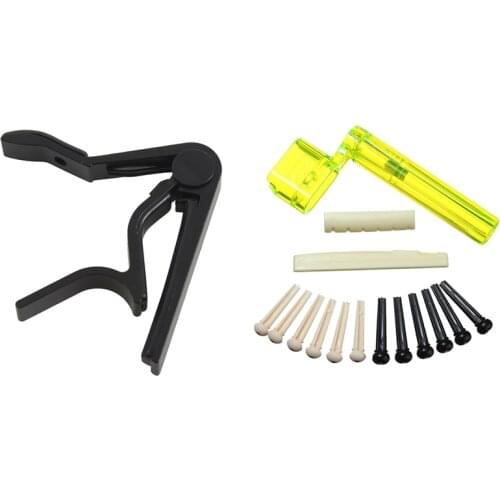 1Pcs Fun Achievements Acoustic Electric Guitar Trigger Change Capo & 1 Set 6 String Acoustic Guitar Nut Saddle Part + 2X String
