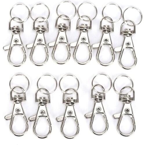 10pcs/lot Silver Metal Auto Key Chain Ring Swivel Lobster Clasp Clips Key Hooks Keychain Split Ring DIY Bag Auto