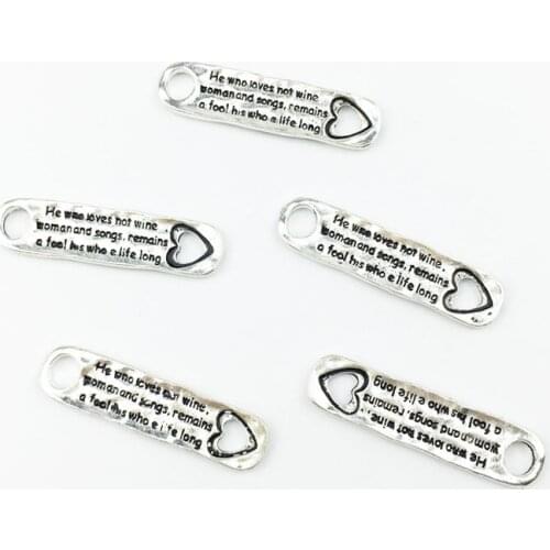 10pcs Tibetan Silver Letter Strip Charms Connectors Pendants for Necklace Bracelets Jewelry Making DIY Handmade 9*37mm YZ362