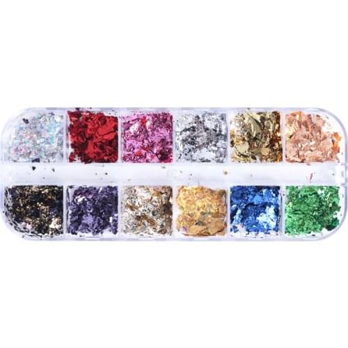 12 Girds/Set Nail Art Color Glitter Paper Sheet Flake Irregular Rainbow Foil Paillette Chip DIY Decoration Sticker Manicure Tool