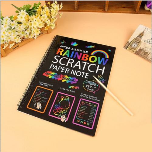19*26cm Black Large Magic Color Rainbow Scratch Paper Note book DIY Drawing Toys Scraping Painting Kid Doodle Educational Books