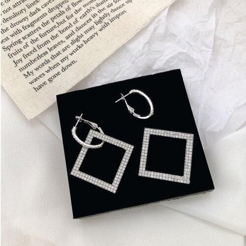 2Pairs 925 Silver Pin Zircon Square Personality Temperament Two-Wears Drop Earrings Female Jewelry
