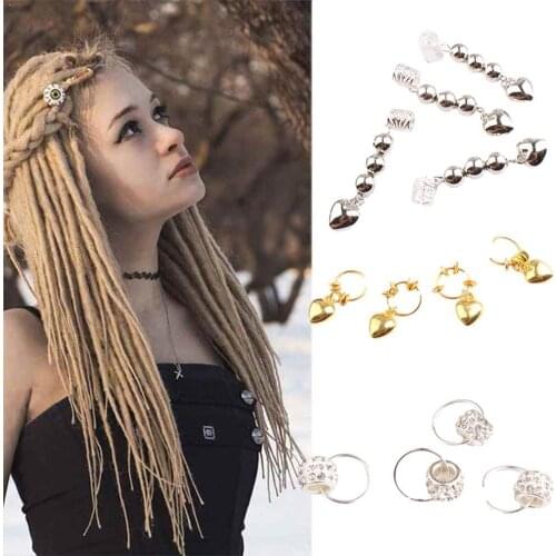 5Pcs Gold Silver Hair Braid Dreadlocks Bead Hair Ring Charm Styling Tube Braid Cuffs Tools Dread Extension Dreadlock Access C3U4