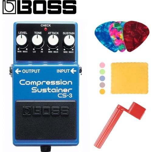 Boss CS-3 Compressor Sustainer Pedal for Guitar Bundle with Picks, Polishing Cloth and Strings Winder