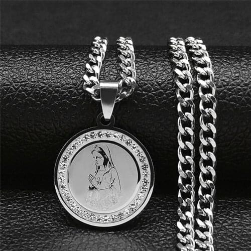 Virgin Mary Stainless Steel Crystal Chain Necklaces Women/Men Silver Color Necklaces Jewelry acier inoxydable bijoux N8037S05