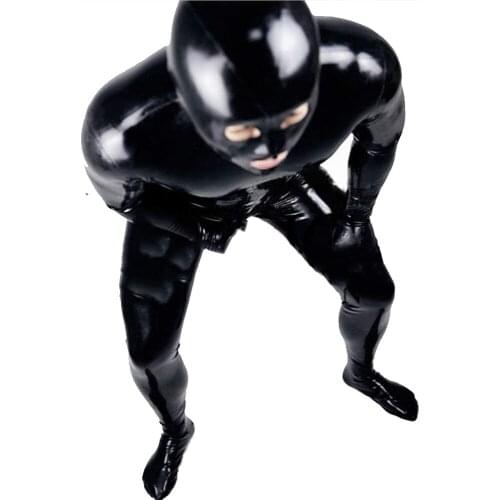 Men Male Latex PVC Catsuit Plus Size 3XL Sexy Wetlook Faux Leather Night Club Full Bodysuit Gay Fetish Erotic Leotard Jumpsuit