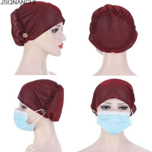 Women Turban Head Wrap Hat With Button Headwear Headscarf Bonnet Inner Hijabs Cap Muslim Hijab Chemo Hats Turbantes Caps