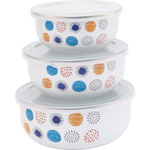 Enamel Bowl Three Piece Set Fresh Box Lunch Box 3 Pieces/set Classic White Enamel Dessert Bowls Soup Pots Salad Bowl Food bowl