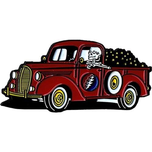 Skeleton Driving Truck Lightning Bolt Enamel Pin