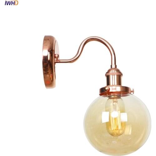 IWHD Creative Glass Ball Wall Light Modern Nordic Wall Lamp Rose Golden Iron Mirror Light Vintage Bathroom Light Home Lighting