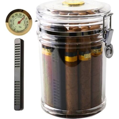 Scotte Acrylic Humidor Jar With Hygrometer And Humidifier Portable Cigar Case Transparent Cigarette Box Fit 22 Cigars Tobacco