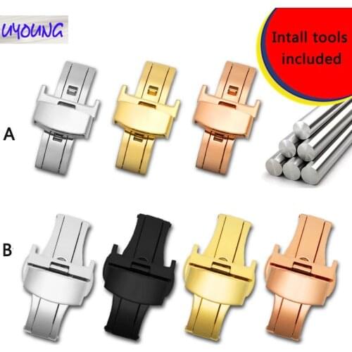 Leather belt butterfly buckle silicone folding buckle Men and women watch buckle Universal stainless steel buckle 16 18 20mm