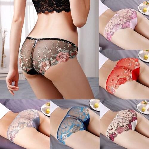 Lace Underwear Women Flower Embroidery Breathable No Transp Fashion Brief Underwear Lift Trace Women Lace Panties Butt Sexy C2Y7