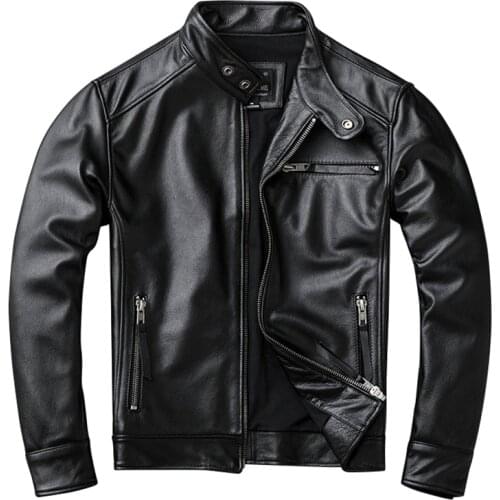 Genuine Leather Jacket Men Black Motorcycle Short Real Cow Leather Jackets Mens Black Coat Plus Size 5XL jaqueta de couro L543