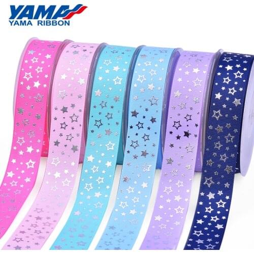 YAMA Foil Stamping Silver Stars Printed Ribbon 25mm 1" inch 100Yards/roll Diy Gifts Packing Wedding Party Decoration Ribbons