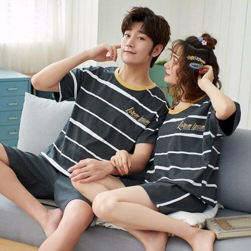 Summer Couple Pajamas New Fashion Unisex Adult Round-neck Cotton Cute Pajamas Short-sleeved Sleepwear Female Home Clothes