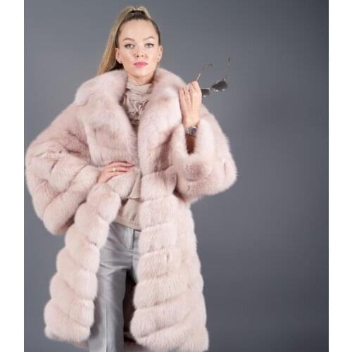 FURSARCAR 90cm Fox Fur Coat Natural Fur Pink Genuine Elegant Female Flared Sleeves Fluffy Soft Winter Thick Warm Long Coats