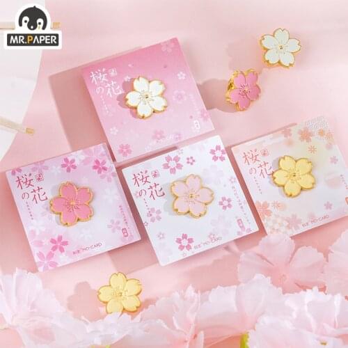 Mr.Paper 4 Designs Ins Style Sakura Flower Series Japanese Sakura Cute Hand Account Decoration DIY Material Single Metal Badge