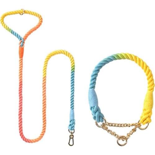 New Cotton Rope Dog Collar Metal Chain Buckle Pet Collar Leash for Small Medium Big Dogs Chihuahua Dog Leash Set